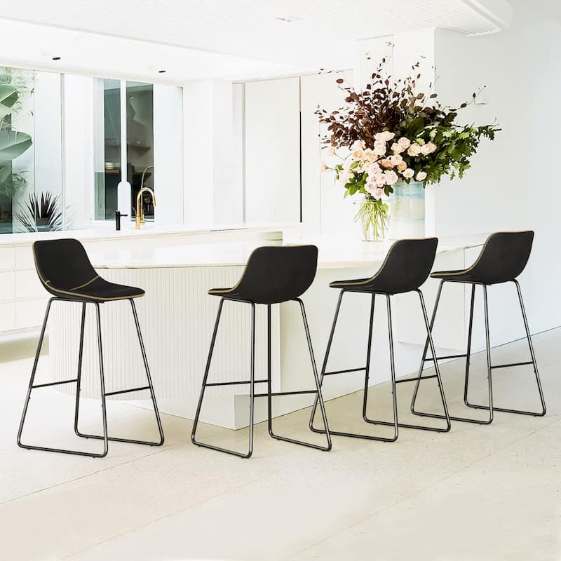LUE BONA Modern Faux Leather Metal Frame Counter Height Bar Stools (Set of 4) - Black 30 in. - Counter Height