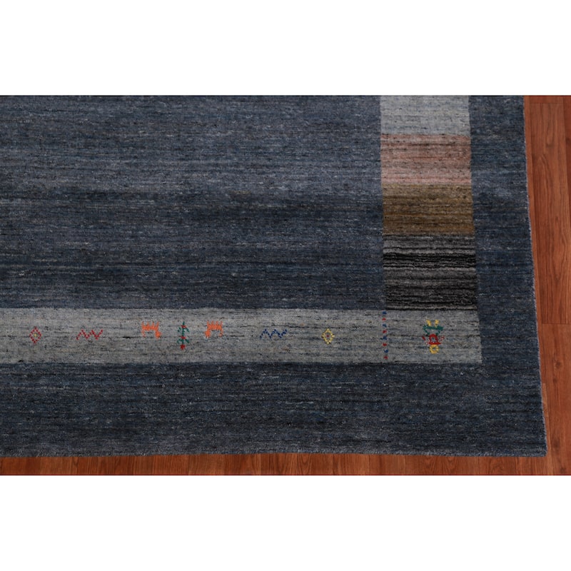 Hand Knotted Oriental 100% Wool Carpet Tribal Tribal Navy Blue & Blues Gabbeh Area Rug - 10' 0'' X 5' 6''