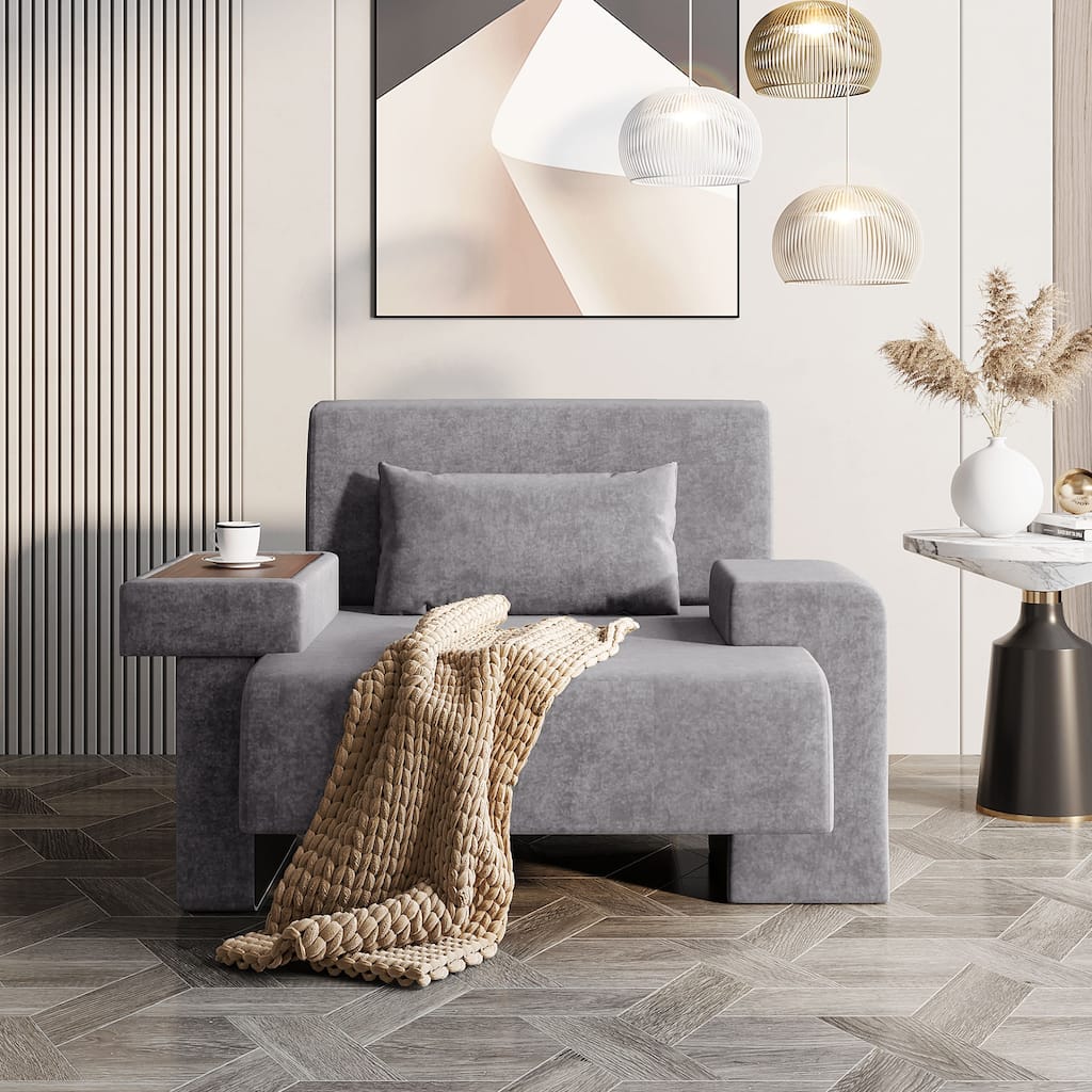 Modern Oversized Armchair, 48'' Wide Mid-Century Chair with Pillow Upholstered, Sturdy Wood Frame & Soft Cushion for Living Room