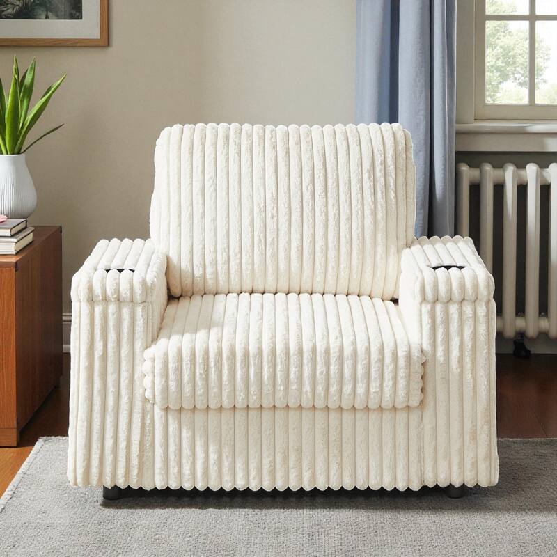 42.5" Corduroy Single Recliner Chair with Cup Holder, Storage Footrest, Armrest Storage and Backrest Pillow