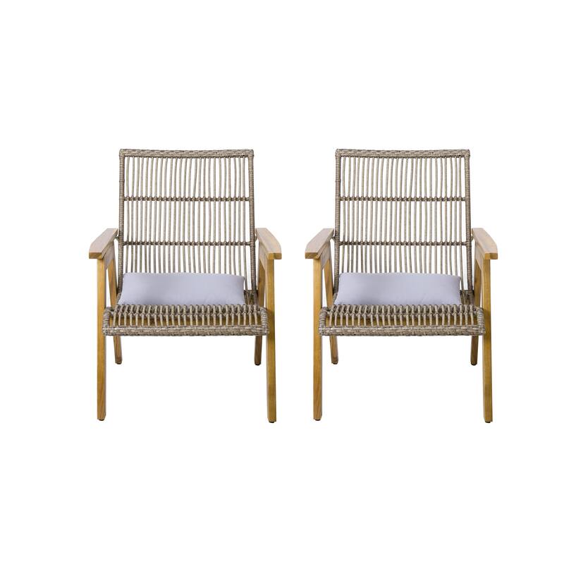 Roomfitters 3-Piece Outdoor Acacia Wood Lounge Set with Wicker Chairs and Side Table for Patio or Deck, Teak