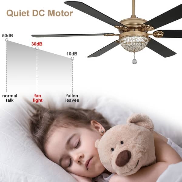 dimension image slide 1 of 4, Bella Depot 65" Modern Crystal Ceiling Fan 6-speed Reversible Ceiling fan with Remote and Light Kit