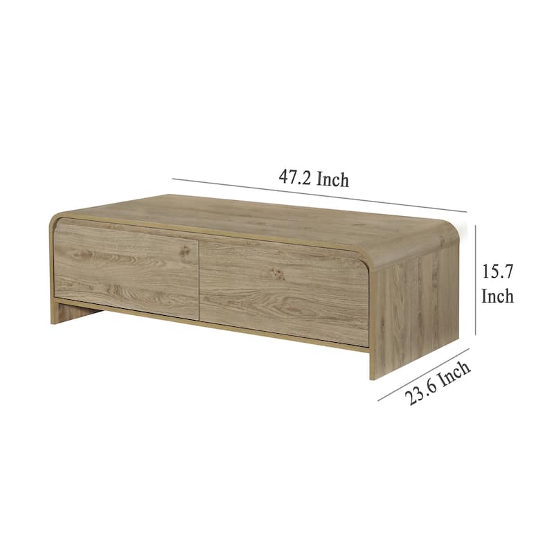 Maria Coffee Table, 2 Drawer and Waterfall Style, Beige Wood 47 Inch