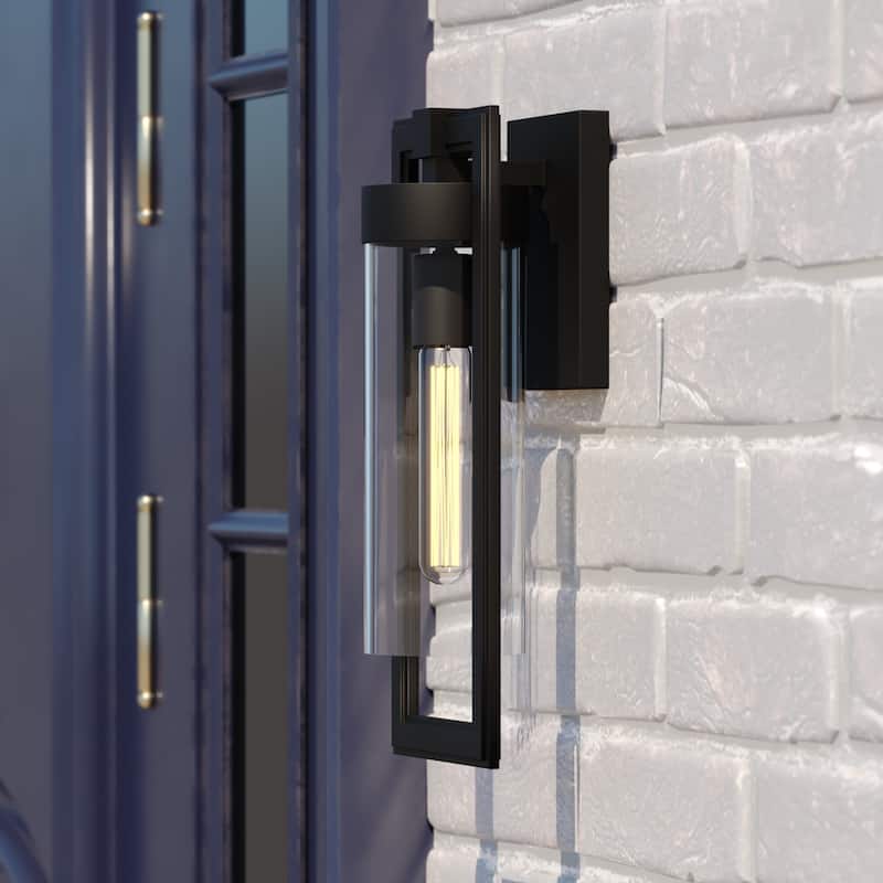 Malmo 1 Light Dusk to Dawn Matte Black Contemporary Outdoor Wall Lantern Clear Cylinder Glass - Matte Black - 6.5-in W x 15.75-in H x 5.25-in D