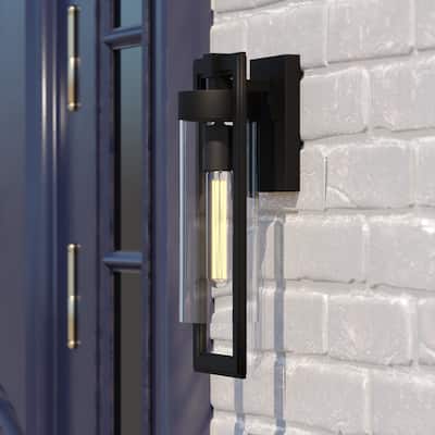 Malmo 1 Light Dusk to Dawn Matte Black Contemporary Outdoor Wall Lantern Clear Cylinder Glass