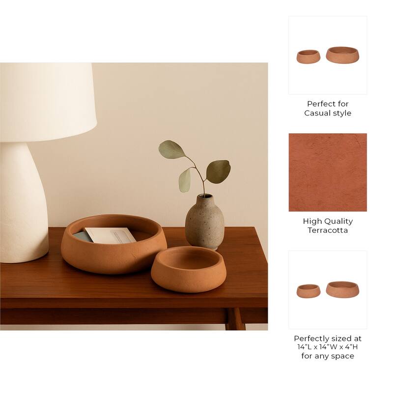 Decorative Round Crackle Terracotta Bowl - Set of 2 - 14", 10" - 14.0"