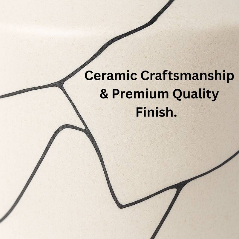 Modern Abstract Milky White Ceramic Vase with Black Line Design