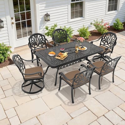 7-Piece Outdoor Dining Set with 1 Table and 6 Chairs, All-Weather Aluminum Outdoor Patio Sets