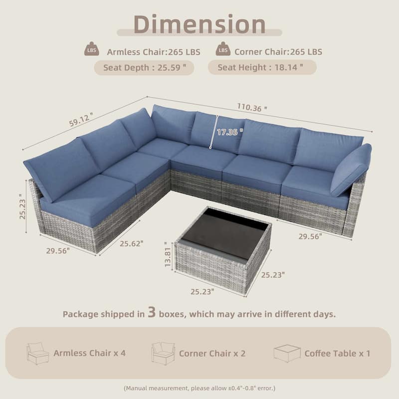 OVIOS 7-Piece Low Profile Deep Seat Wicker Outdoor Patio Furniture Set