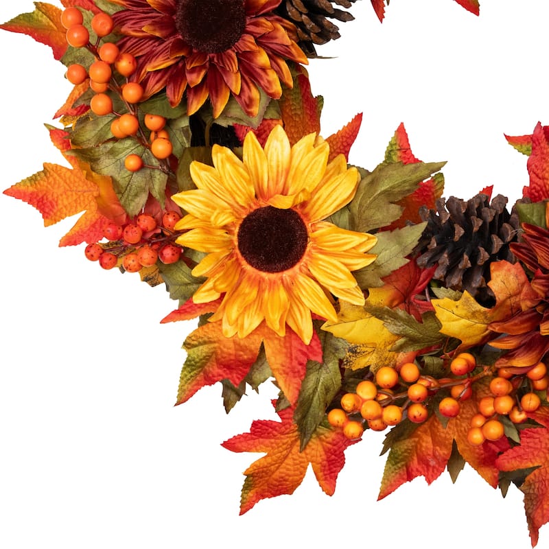 Sunflower Foliage and Pine Cone Fall Harvest Wreath - 24 inch Unlit - N/A