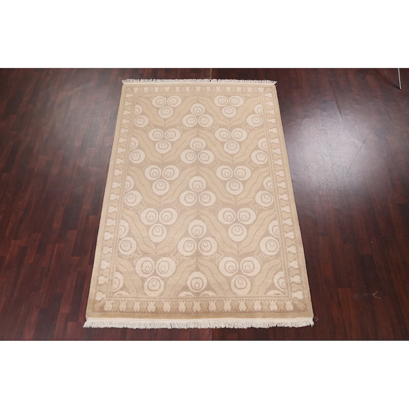 Vegetable Dye Nepalese Abstract Oriental Area Rug Handmade Wool Carpet - 6'3" x 9'4"