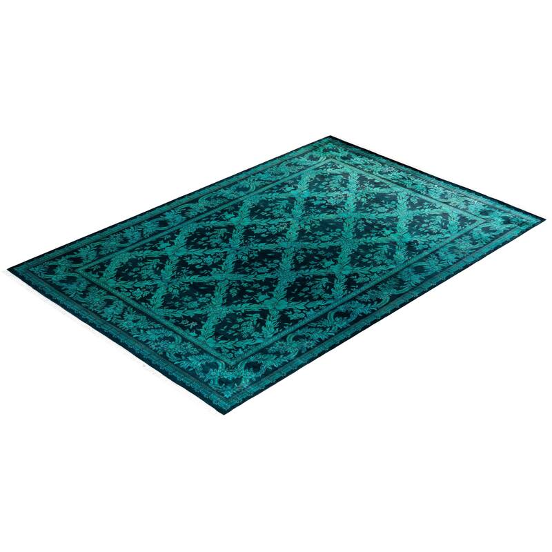 Overton Hand Knotted Wool Vintage Inspired Modern Contemporary Overdyed Blue Area Rug - 6' 2" x 9' 1"