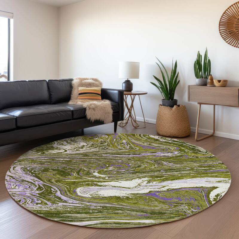 Premium Washable Super Soft Abstract Flow Mayfield Rug - Olive - 8' x 8'