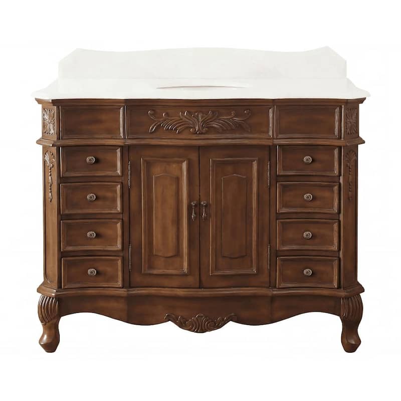 Morton 42 Inch Antique Style Light Brown Single Sink Bathroom Vanity - Cherry Finish - Brown