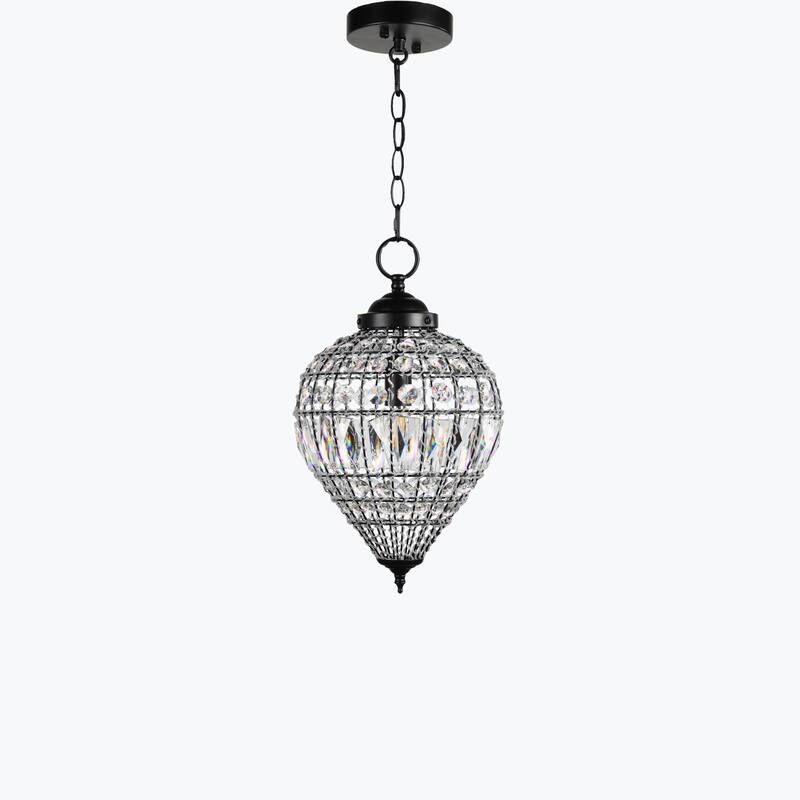 Matte Black Beaded Crystal 1 Light Island Pendant 12" Chandelier - 9" Wide x 12" Height