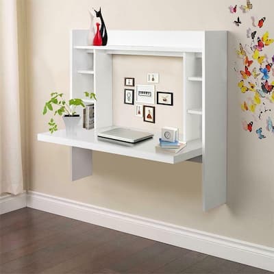 Wall Mounted Desk With Storage Shelves Home Computer Table Floating Dining Desk