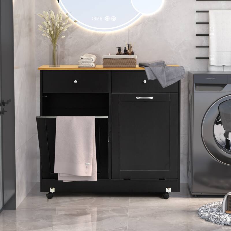 Erommy Tilt Out Trash Cabinet, Wooden Kitchen Trash Can Free Standing Waste Bin, Recycling Hideaway Garbage Can Holder