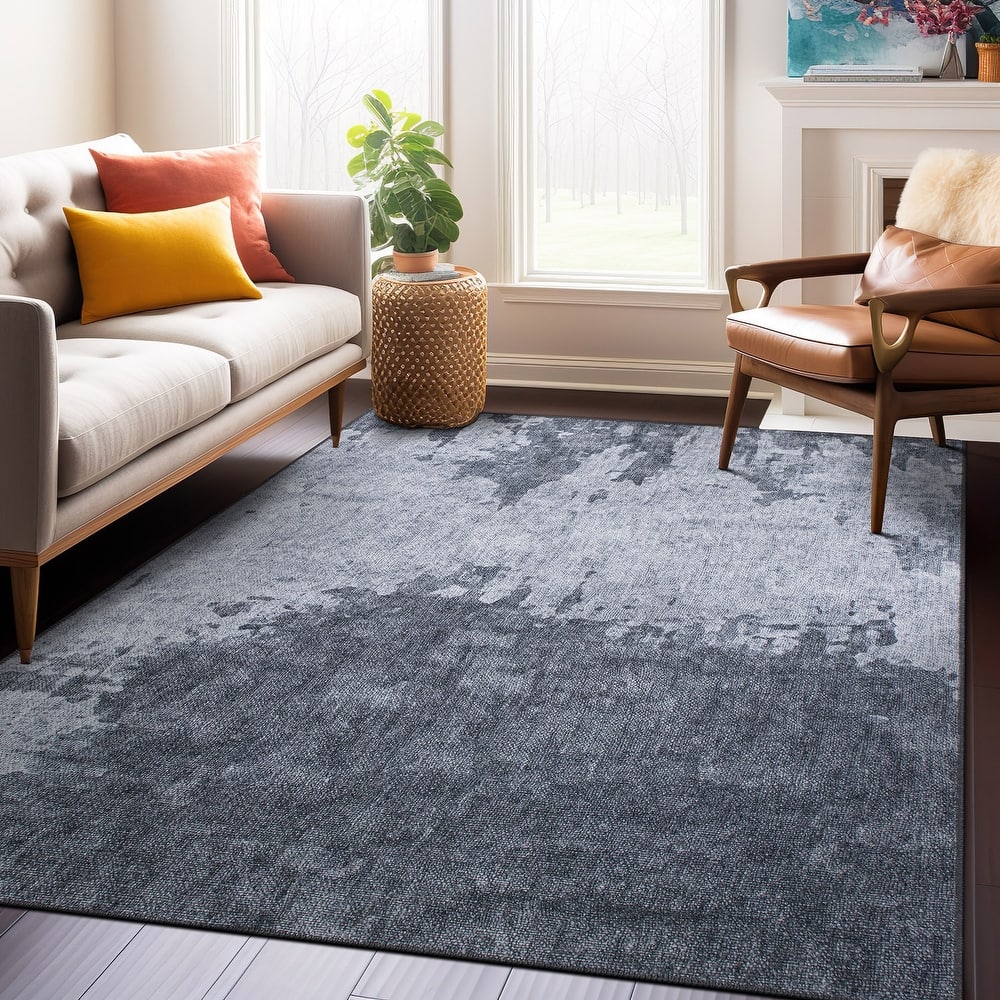 Distressed Abstract Machine Washable Area Rug