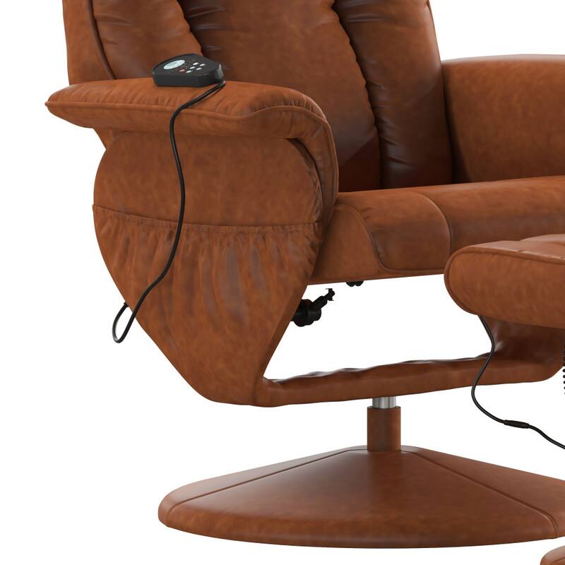 Massaging Multi-Position Recliner &Ottoman w/Wrapped Base in LeatherSoft