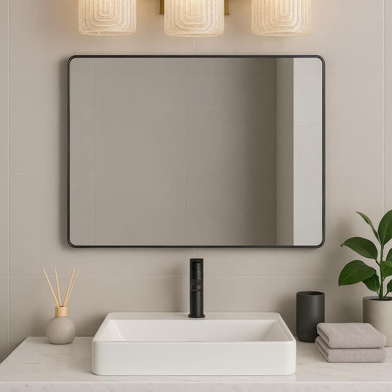 Varaluz Kye Rounded Rectangular Wall Mirror - Black