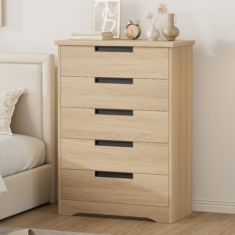 4/5 Drawer Dresser for Bedroom,Wooden Dresser Chest of Drawers with Embedded Handles - 5-drawer - Natural