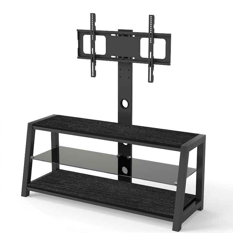 Wooden Storage TV Stand Black Tempered Glass Height Adjustable Universal Swivel Entertainment Center With Mount TV Stand,black
