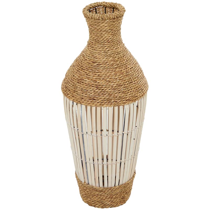 Seagrass Handmade Wrapped Tall Floor Vase with Cream Slatted or Mosaic Bamboo Center - Brown - Roche River Decor