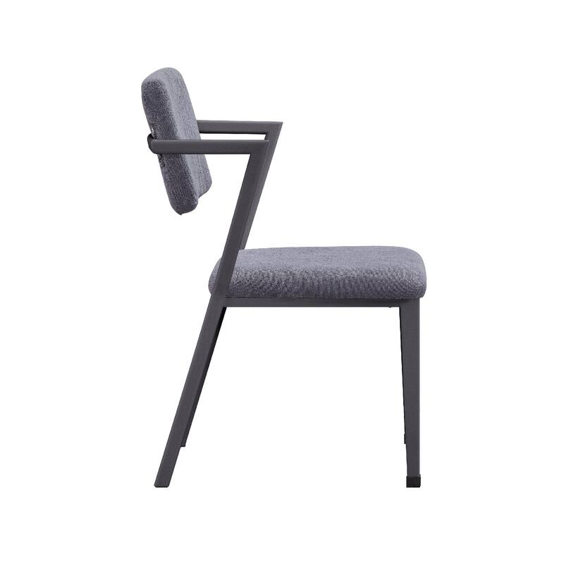 Fabric Upholstered Metal Dining Chair, Set of 2, Gray and Black