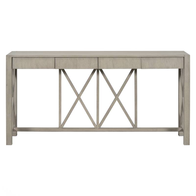 60'' Console Table with 4 Spacious Drawers, Modern Crisscross Design Entryway Table