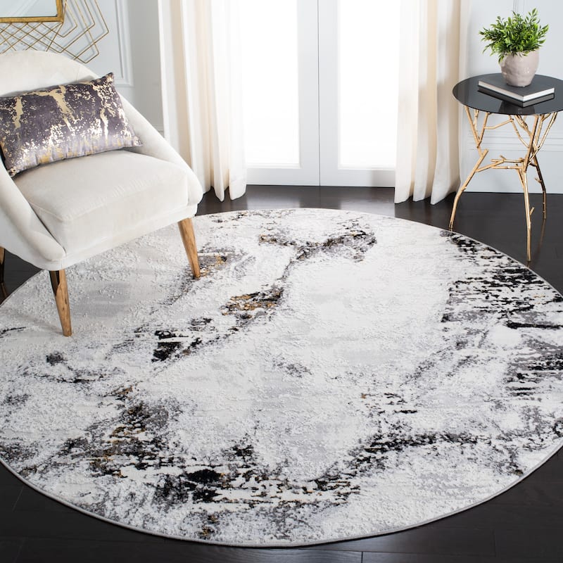 SAFAVIEH Amelia Vivan Abstract Distressed Rug - 6'7" Round - Grey/Gold