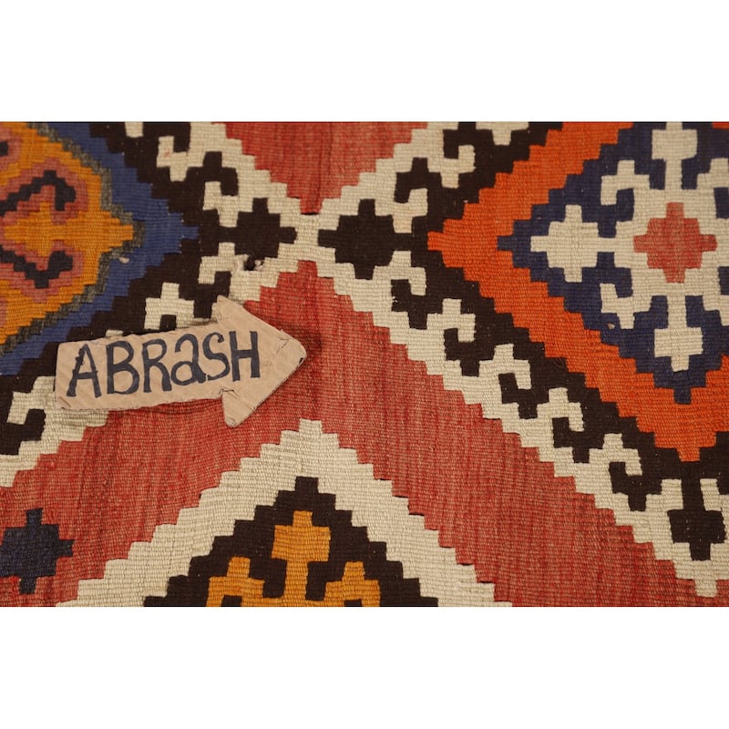 Orange Kilim Qashqai Persian Vintage Area Rug Hand-Woven Wool Carpet - 5'2"x 8'11"