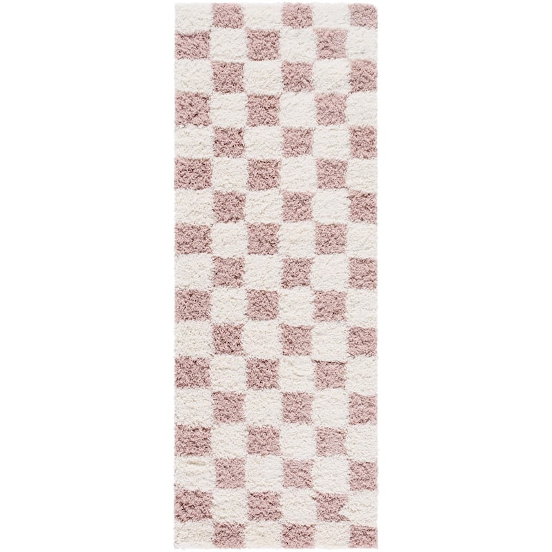 Livabliss Sibari Modern Checkered Plush Area Rug - 2' 7" x 7' 3" - Cream/Dusty Pink - Runner