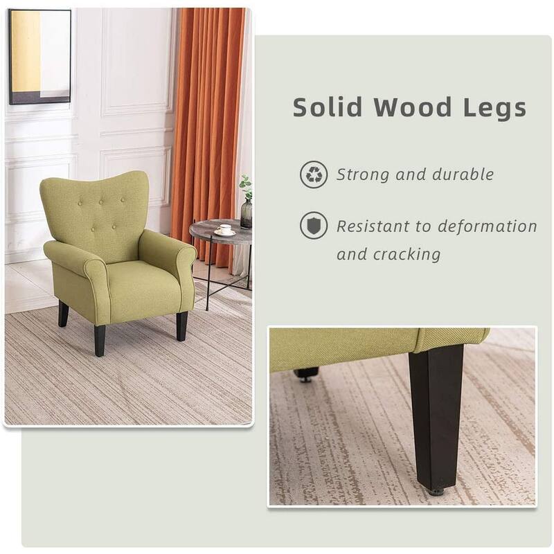 Erommy Wing back Arm Chair, Upholstered Fabric High Back Chair with Wood Legs