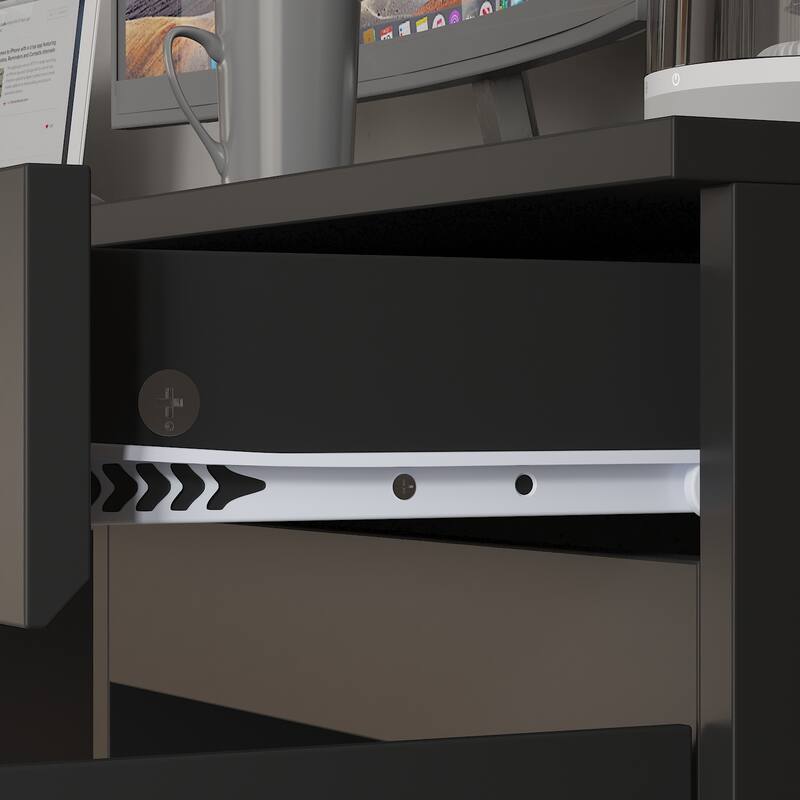 90.6"Illuminated Glass Workstation Productive Workspace Bookshelf Desk