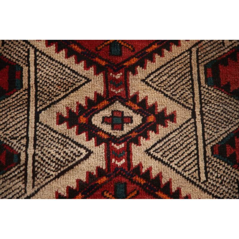 Red Ardebil Persian Vintage Runner Rug Handmade Wool Carpet - 3'2"x 9'8"