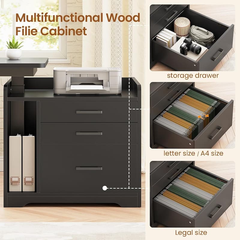 L Shaped Electric Standing Desk with File Cabinet Height Adjustable 63 x 53''