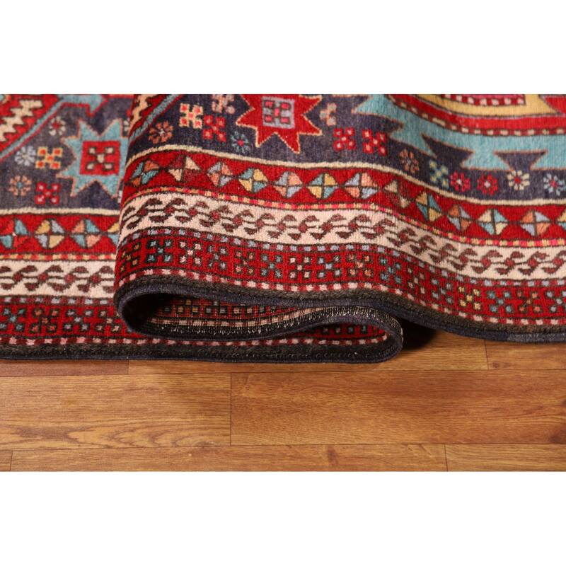 Navy Blue Ardebil Persian Vintage Runner Rug Handmade Wool Carpet - 3'5"x 10'5"