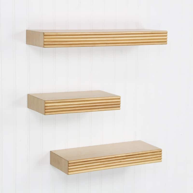 Horizontal Ridged Handmade Floating Accent Shelves - 19.75" - Brown - Set of 3