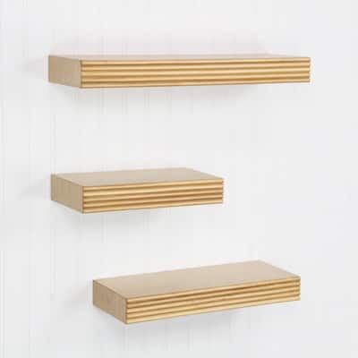 Horizontal Ridged Handmade Floating Accent Shelves - 19.75" - Brown - Set of 3