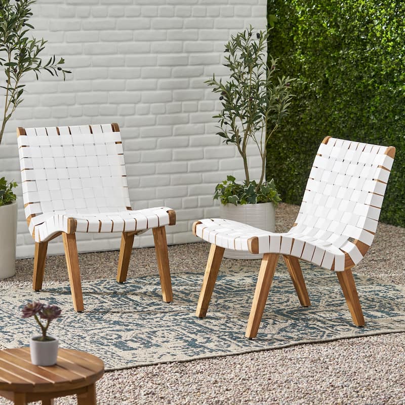 Roomfitters Modern Woven Strap Lounge Chair, Accent Armless Chair for Living Room or Patio