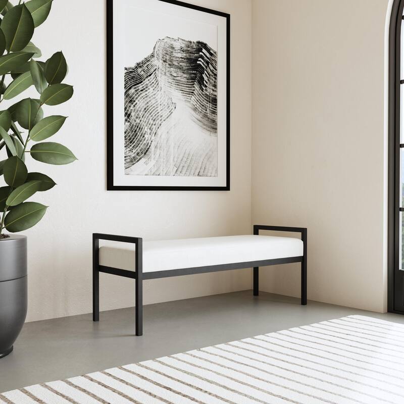HomePop Modern Metal Bench - Cream Boucle
