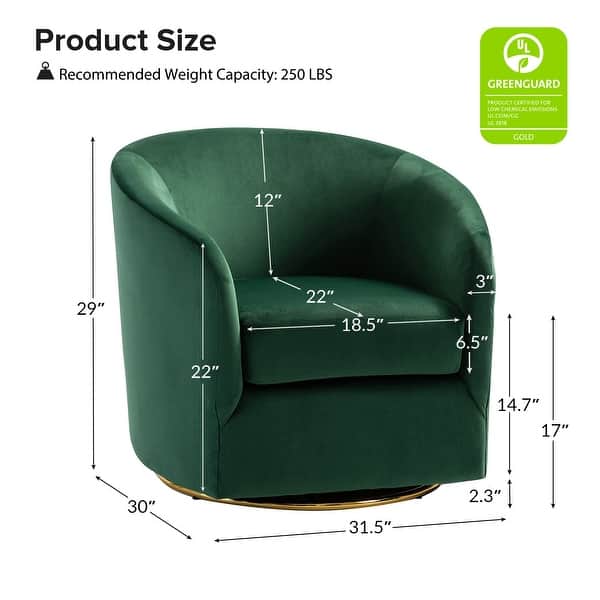dimension image slide 11 of 12, Eleuterio Modern Velvet Curved Swivel Accent Barrel Chair with Metal Base by HULALA HOME