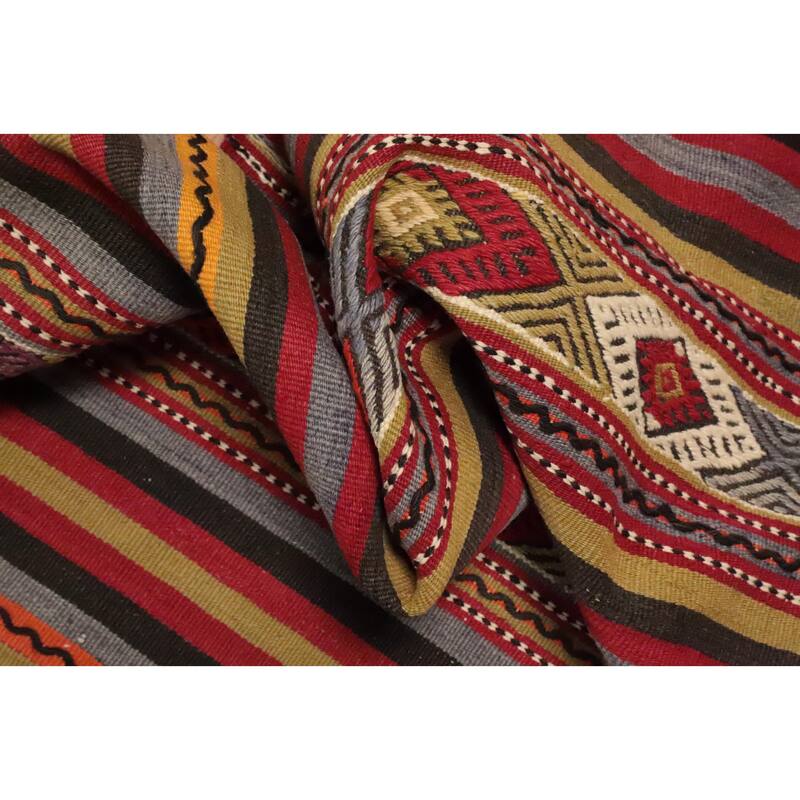 Hand Woven Oriental 100% Wool Carpet Southwestern Tribal Multi-Colored Kilim Area Rug - 8' 9'' X 5' 4''