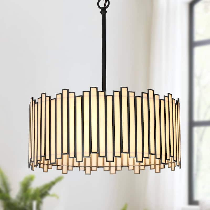 Tifany Modern Gold 4-Light Drum Chandelier Colored Glass Lights for Kitchen Island Bedroom - Matte black