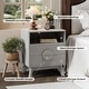preview thumbnail 6 of 23, Fluted Nightstand with Charging Station, Modern 19.6in Wide End Table Wood Bedside Table with 2 Drawers for Bedroom