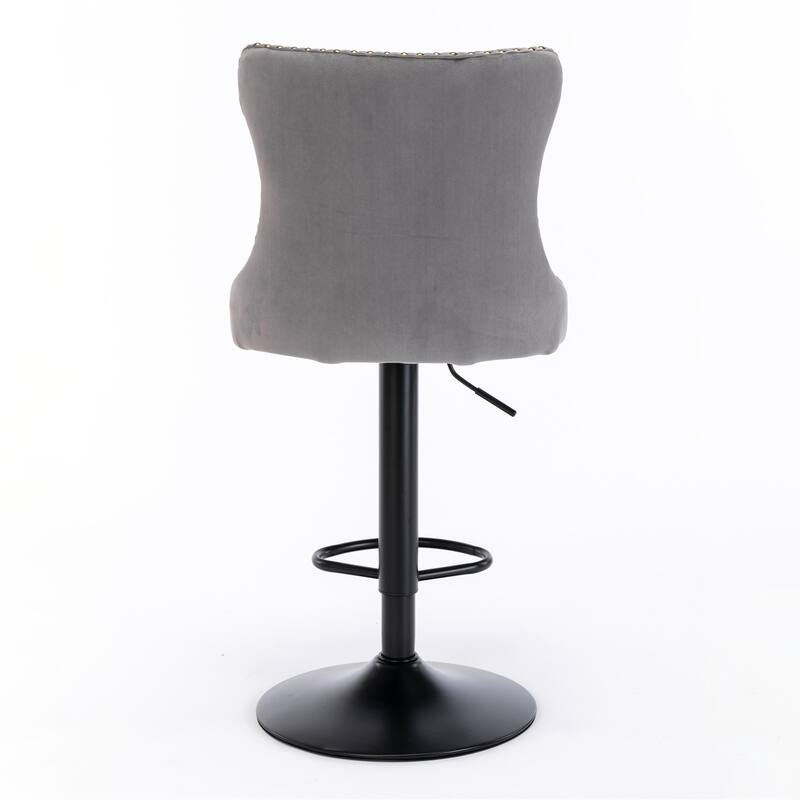 Swivel Bar Stools Set of 2, Adjustable Counter Height Upholstered Barstools with Nailheads Trim, Button Tufted Back and Footrest