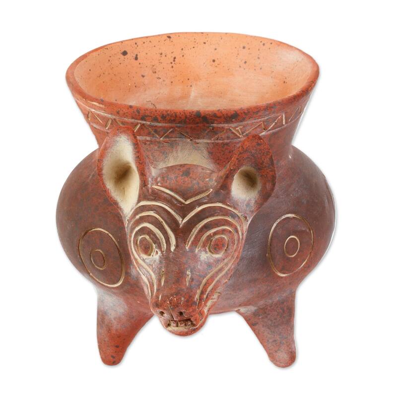 Novica Handmade Colima Hound Ceramic Decorative Pot