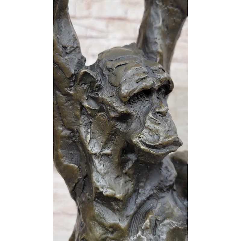Playful Chimpanzee Swing On Bar Bronze Sculpture By C. Williams | Signed Original Artwork