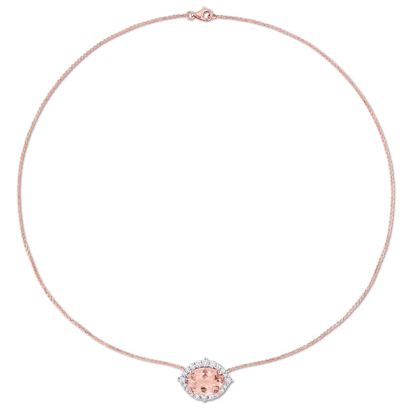 Miadora 4 7/8ct TGW Oval-Cut Morganite and 4/5ct TDW Diamond Halo Necklace in 14k Rose Gold