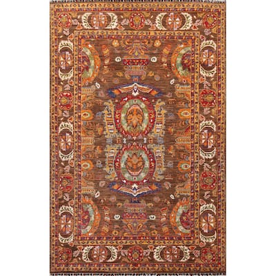 Geometric Vegetable Dye Ziegler Oriental Area Rug Handmade Wool Carpet - 6'0" x 8'9"
